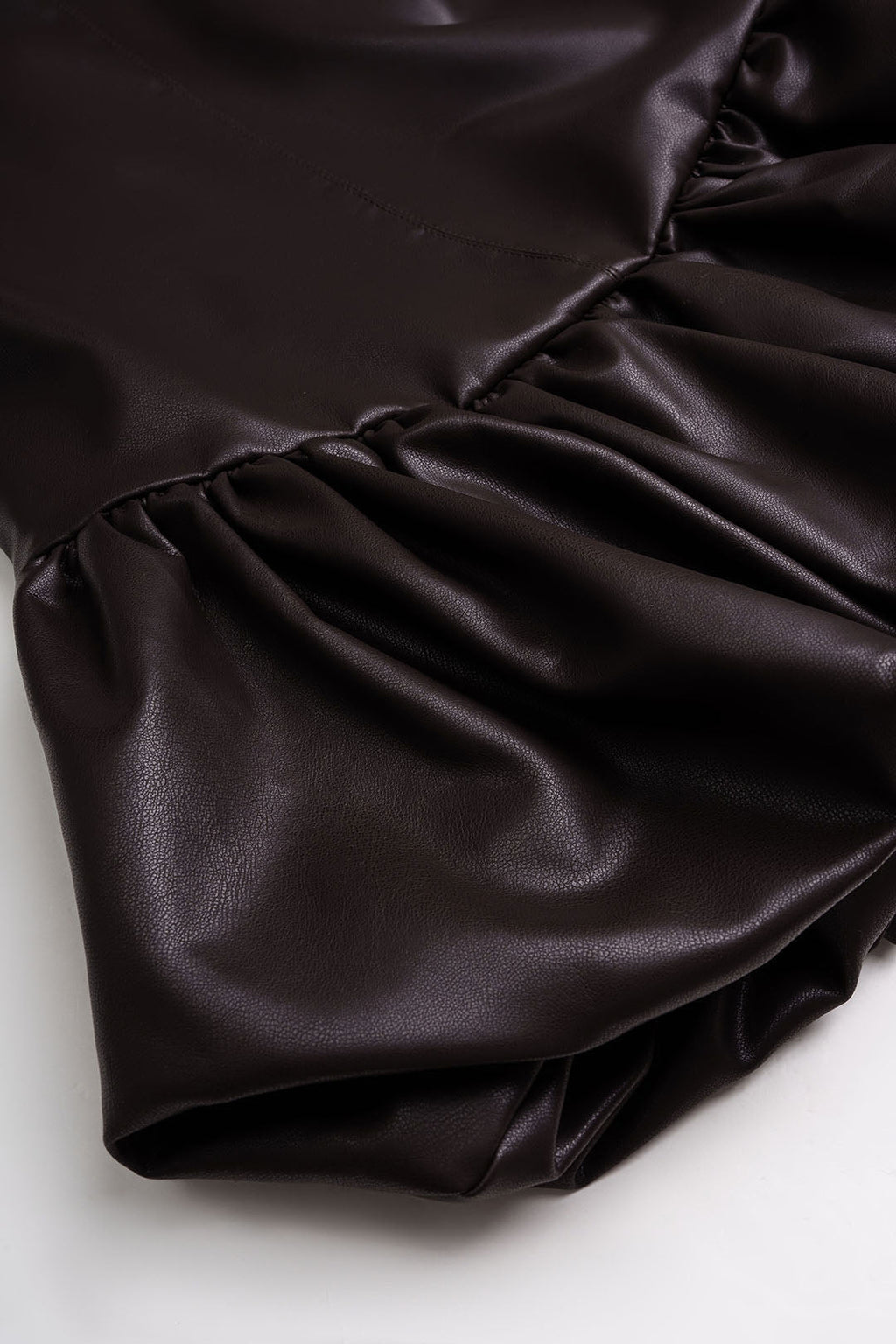 DressNovel Faux Leather Round Neck Ruched Hem Sleeveless Mini Dress