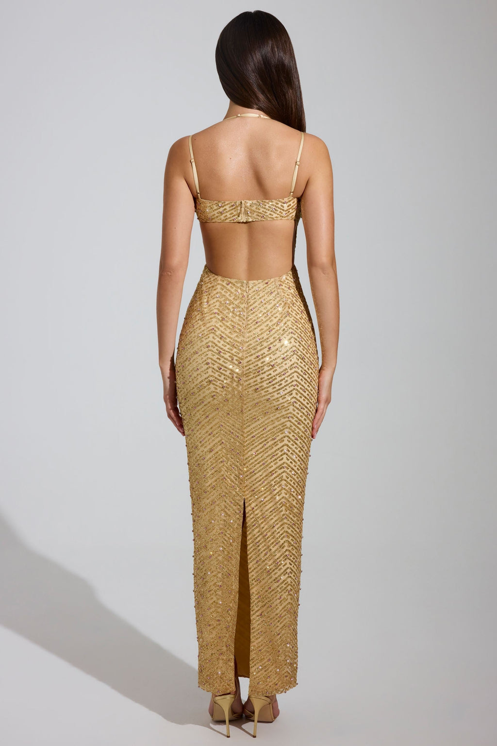 DressNovel Cowl-Neck Maxi Dress in Gold