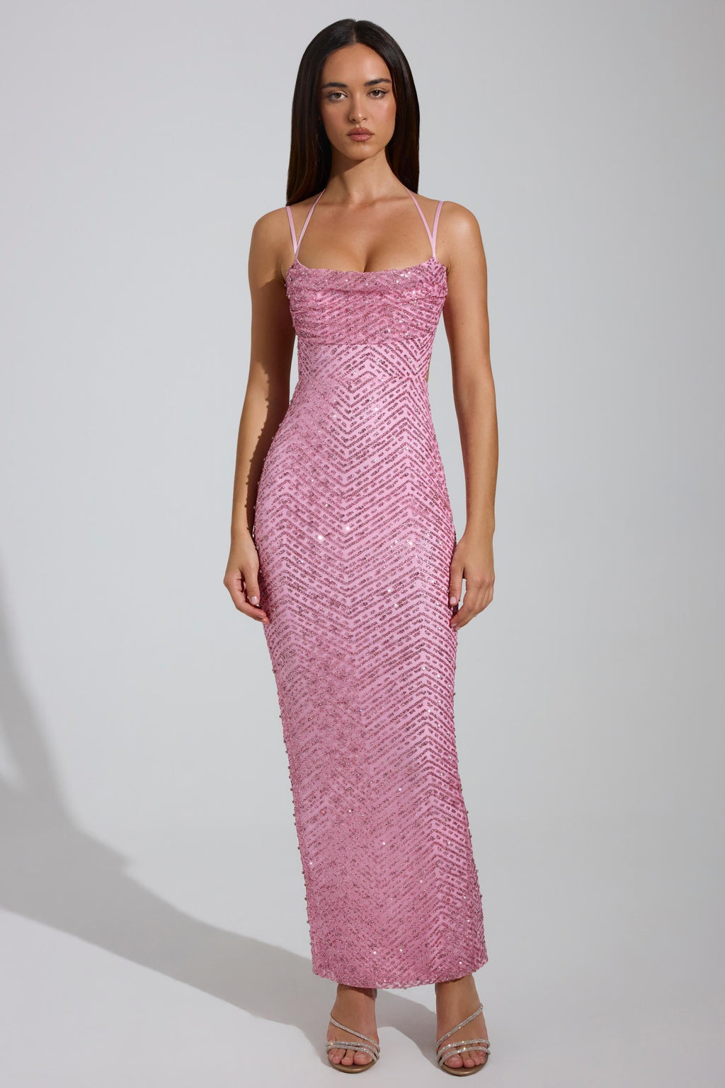 DressNovel Cowl-Neck Maxi Dress in Pink