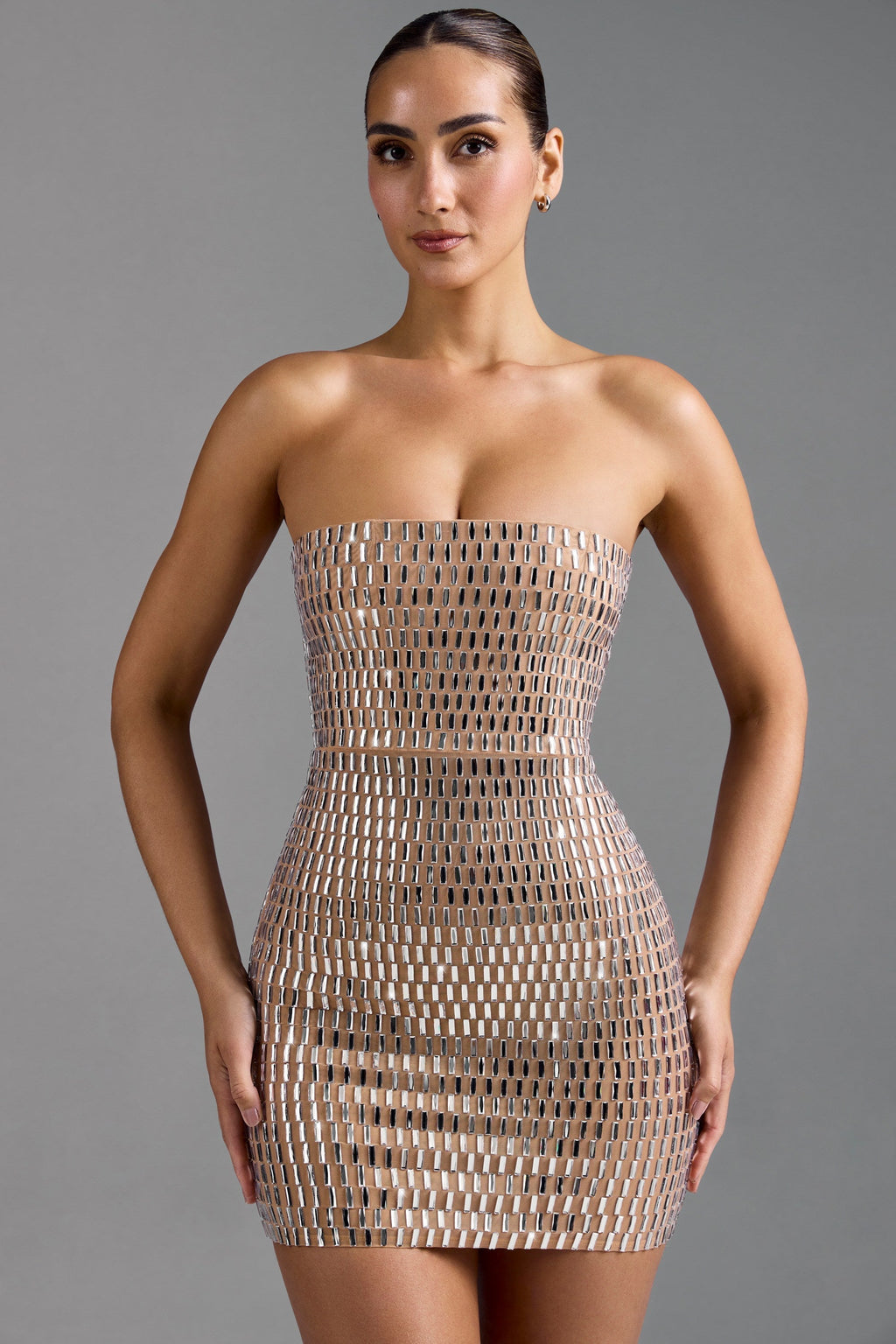 DressNovel Bandeau Mini Dress in Almond
