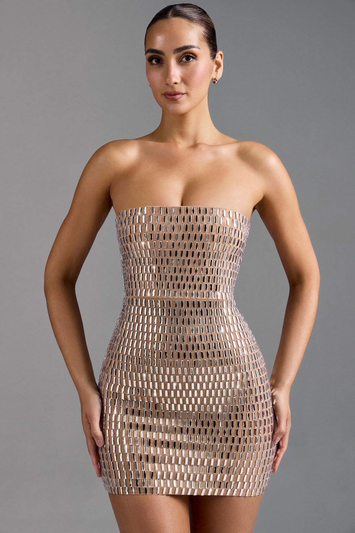 DressNovel Bandeau Mini Dress in Almond