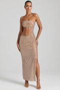 DressNovel Cut-Out Bandeau Maxi Dress in Honey