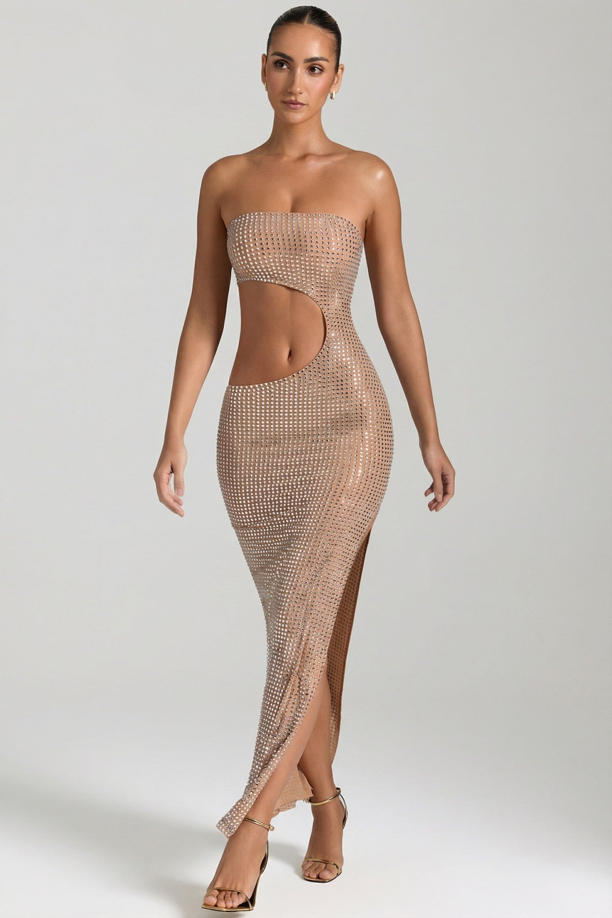 DressNovel Cut-Out Bandeau Maxi Dress in Honey