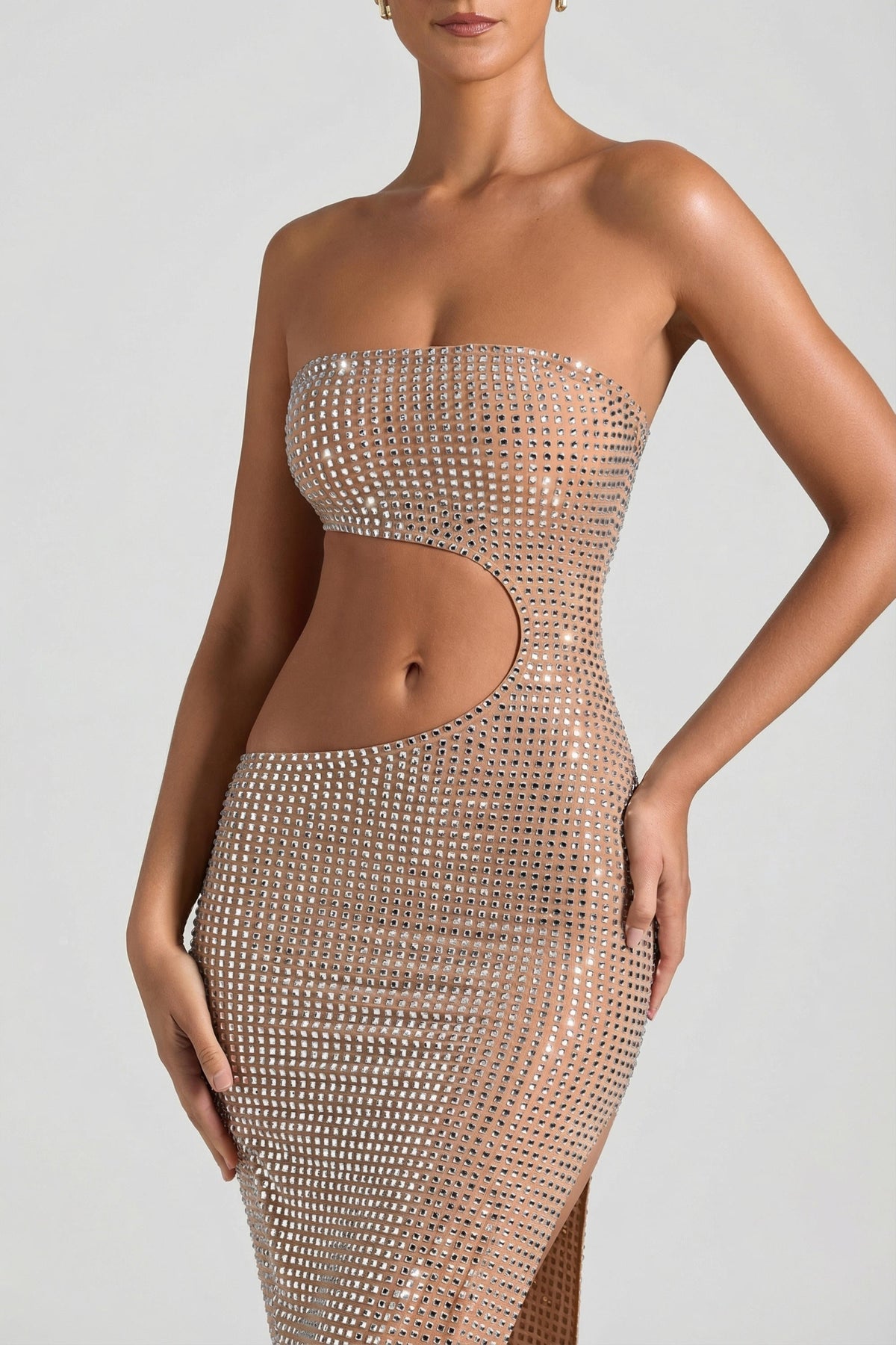 DressNovel Cut-Out Bandeau Maxi Dress in Honey