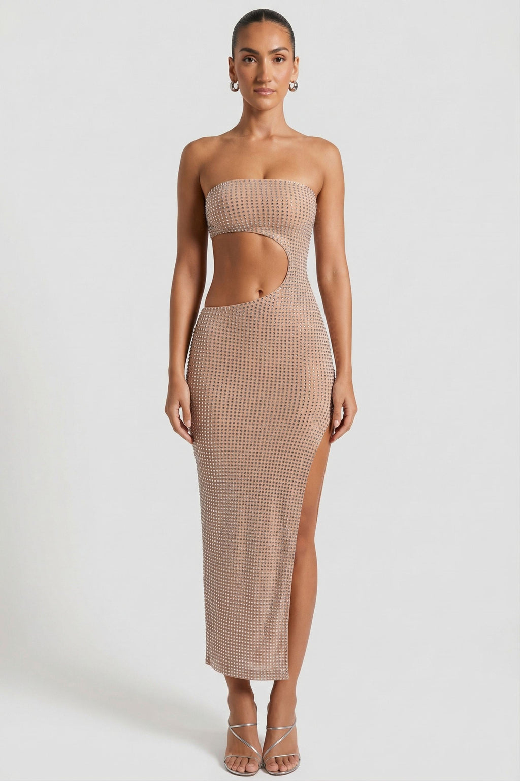 DressNovel Cut-Out Bandeau Maxi Dress in Honey