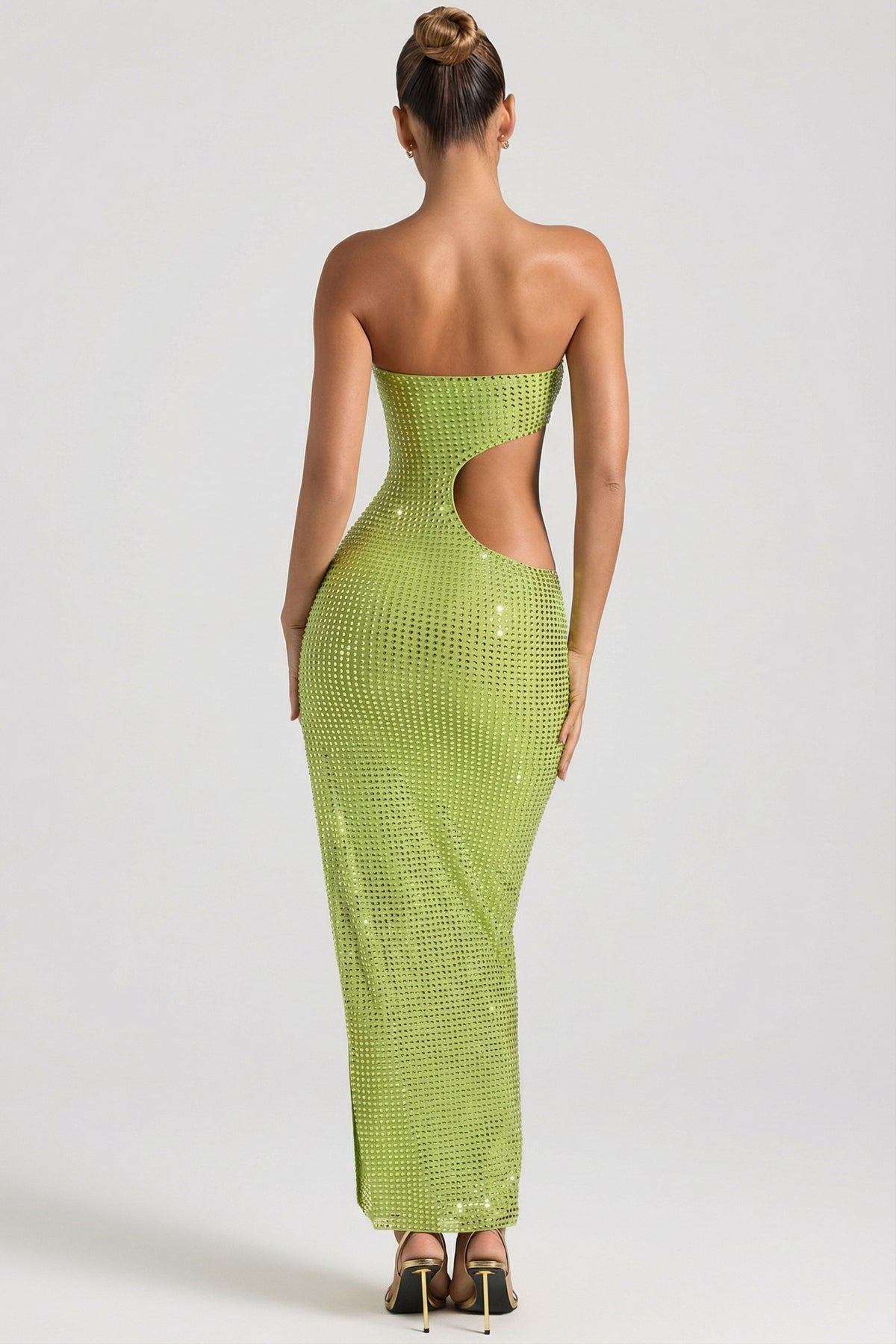 DressNovel Cut-Out Bandeau Maxi Dress in Pear Green