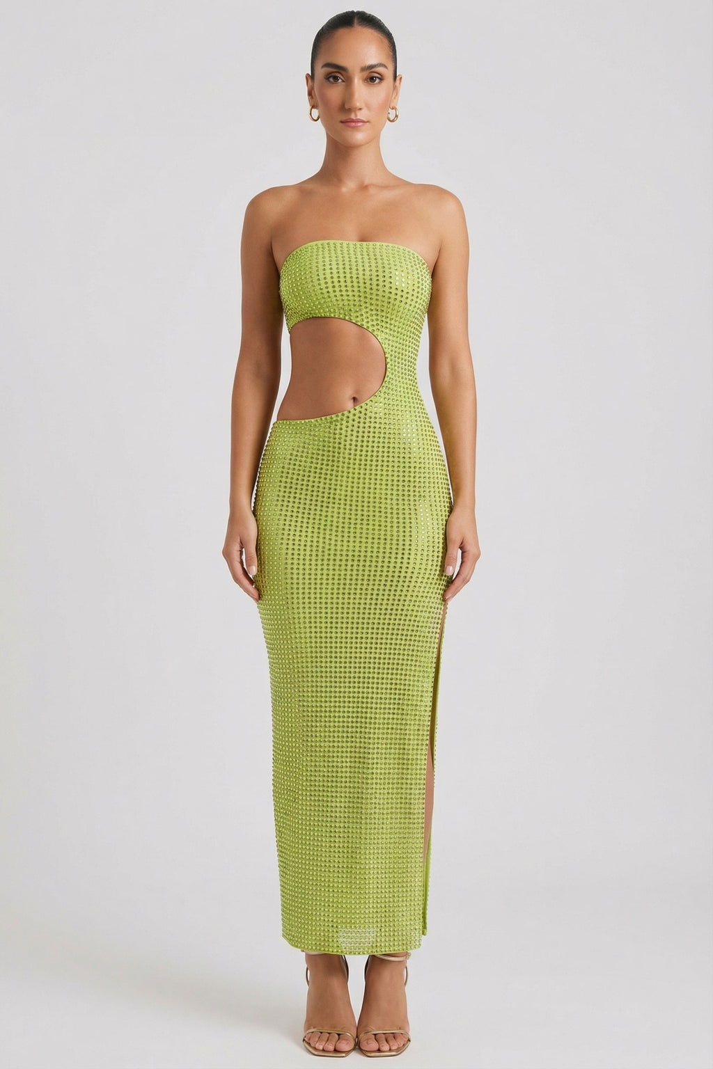 DressNovel Cut-Out Bandeau Maxi Dress in Pear Green